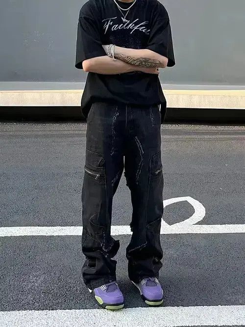 Jean damaged faded distressed ripped cargo pants Size US 32 / EU 48 - 3 Thumbnail