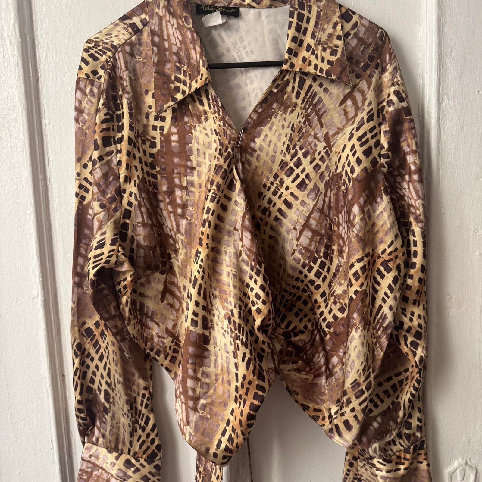 Other Silky Brown Snake Vibes Abstract Animal Print Wrap Blouse Size XL / US 12-14 / IT 48-50 - 4 Thumbnail
