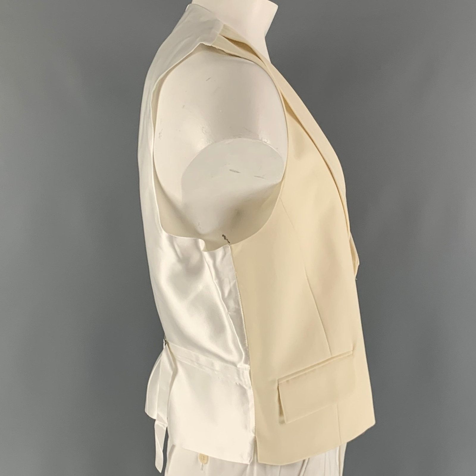 Other Size 48 Beige White Solid Wool Double Breasted Vest Size 48R - 2 Thumbnail