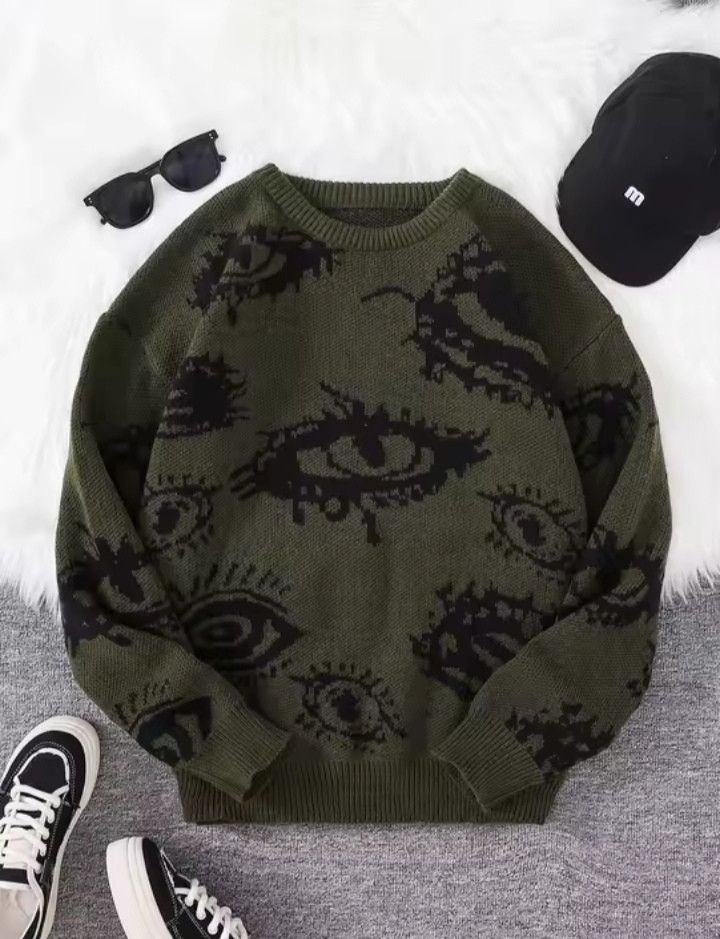 Japanese Brand Abstract Eye Round Neck Knitted Sweater Size US XXL / EU 58 / 5 - 1 Thumbnail