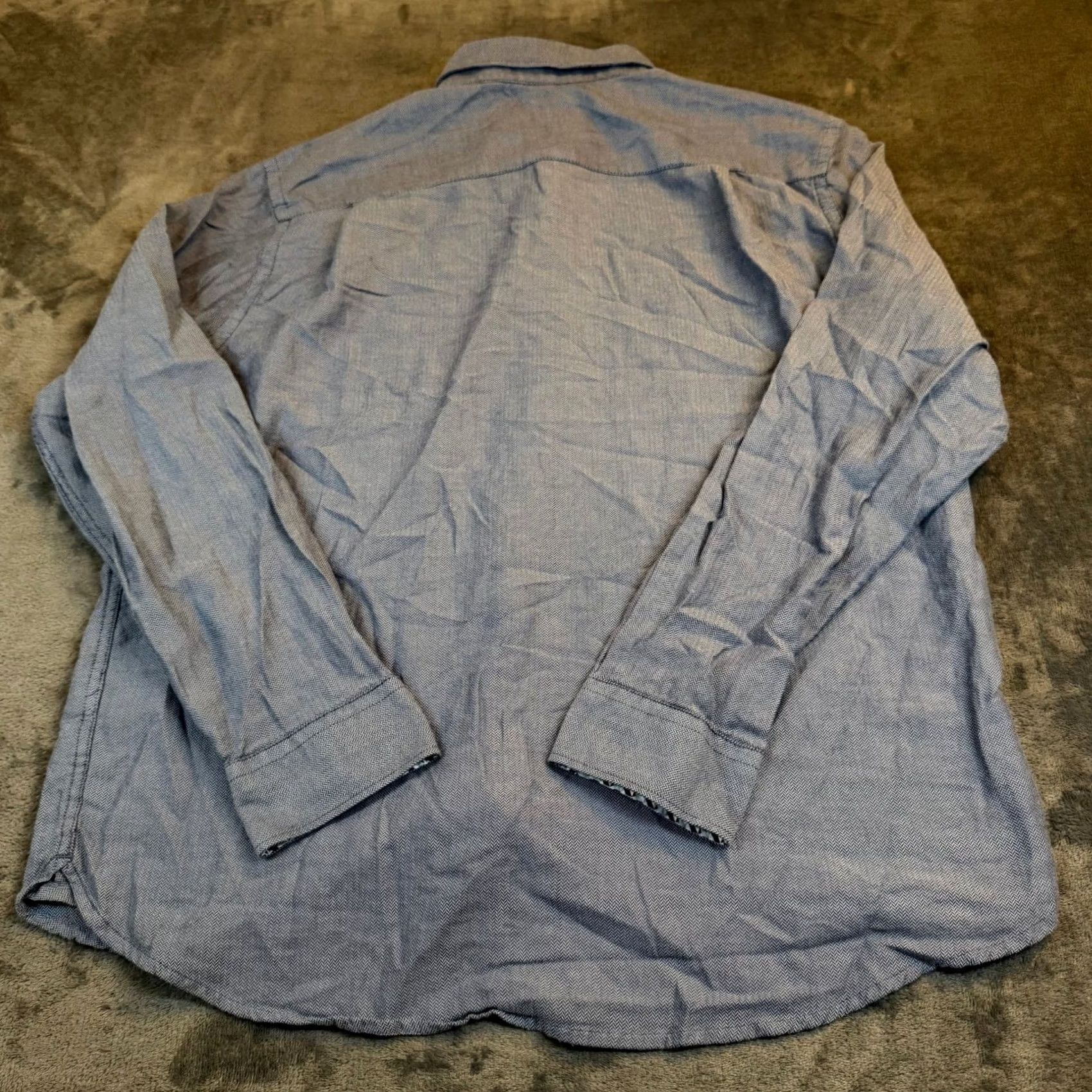 Ted Baker Ted Baker Herringbone Button Down Shirt Mens XL Blue Cotton Long Sleeve Size US XL / EU 56 / 4 - 4 Thumbnail