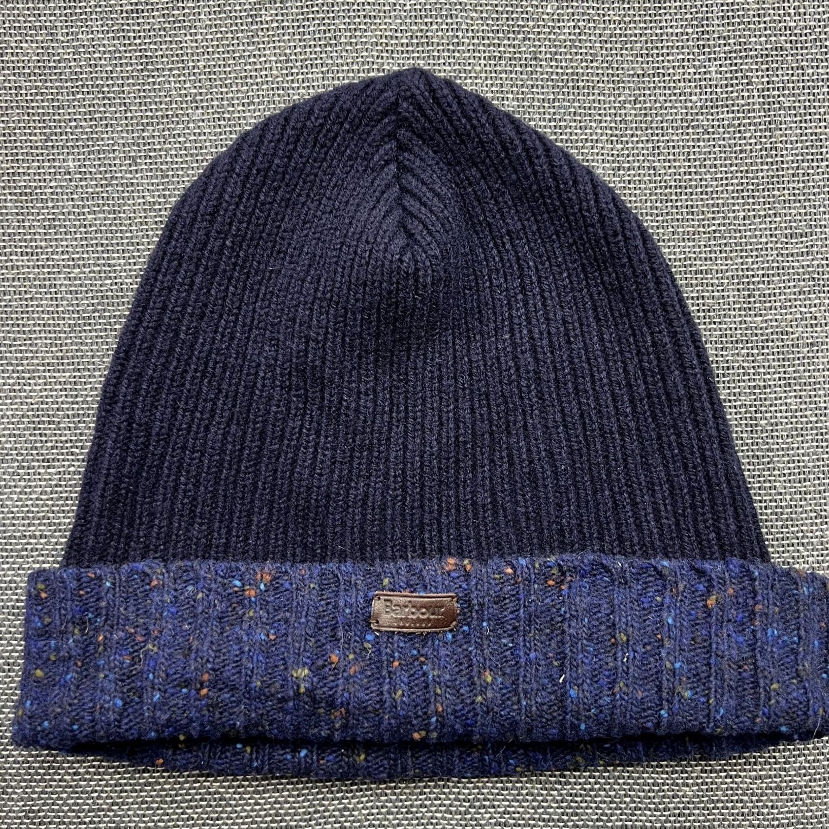 Barbour Barbour Beanie Hat One Size OS 100% Pure New Wool Cuffed Ribbon Navy Blue Unisex Adults Mens Womens Knit Thermal Lined Size ONE SIZE - 2 Thumbnail