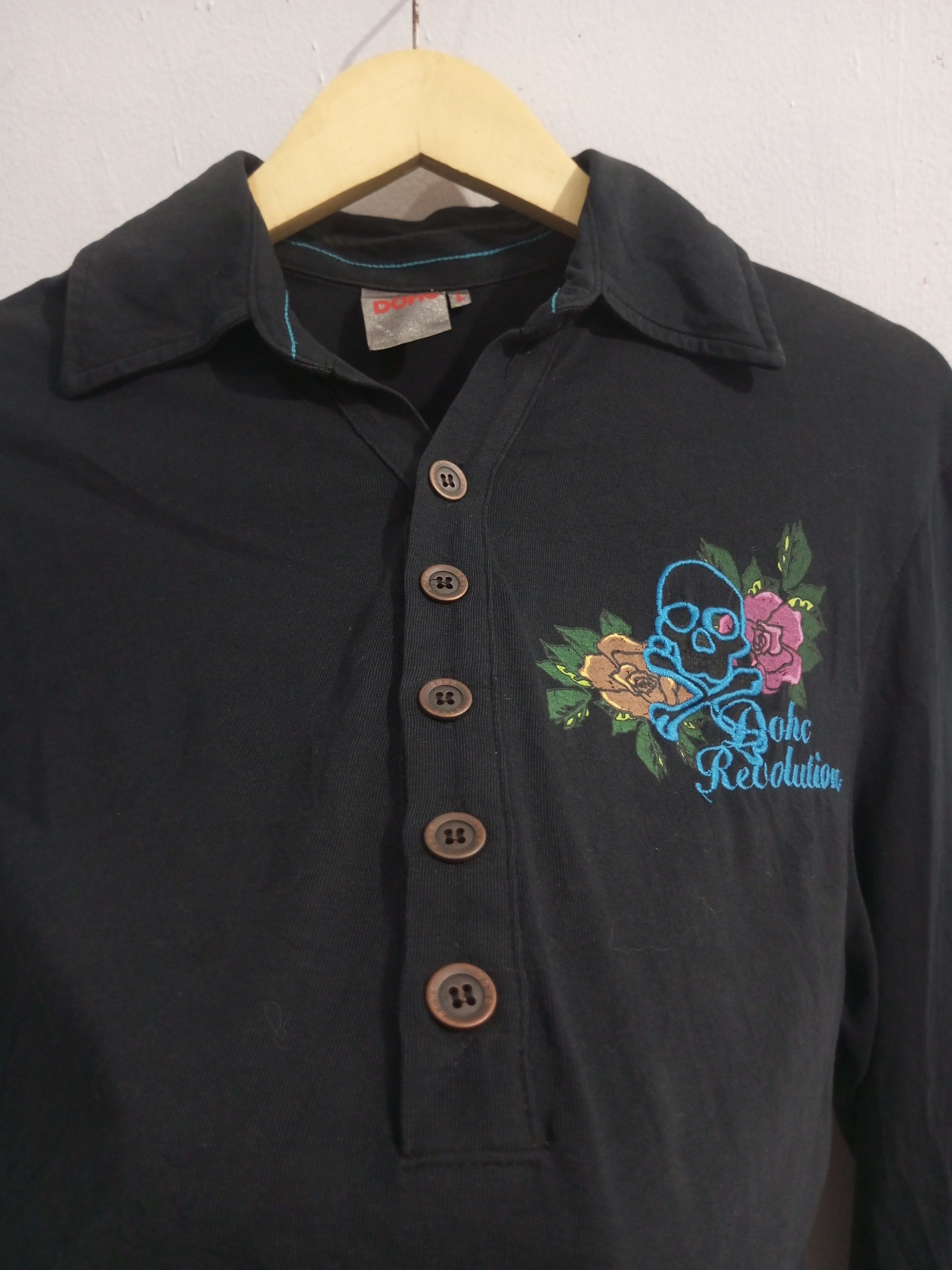 Japanese Brand DOHC Revolution cross n skull polo long sleeve Size US L / EU 52-54 / 3 - 5 Thumbnail