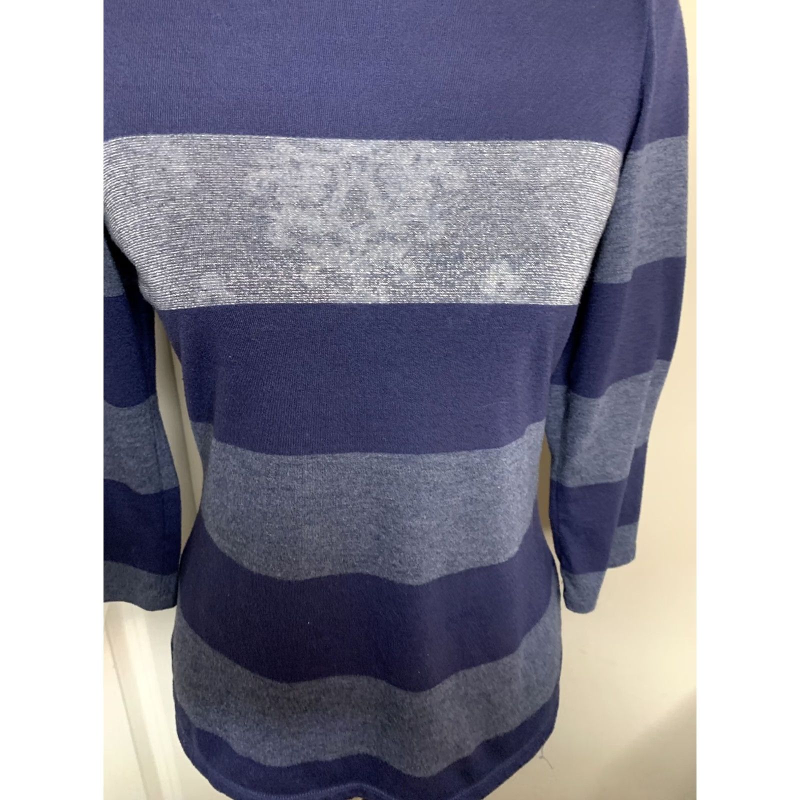 Tommy Hilfiger Tommy Hilfiger Women’s Boat Neck Glitter Thread Top 3/4 Sleeve Navy M Adults Womens Size M / US 6-8 / IT 42-44 - 3 Thumbnail