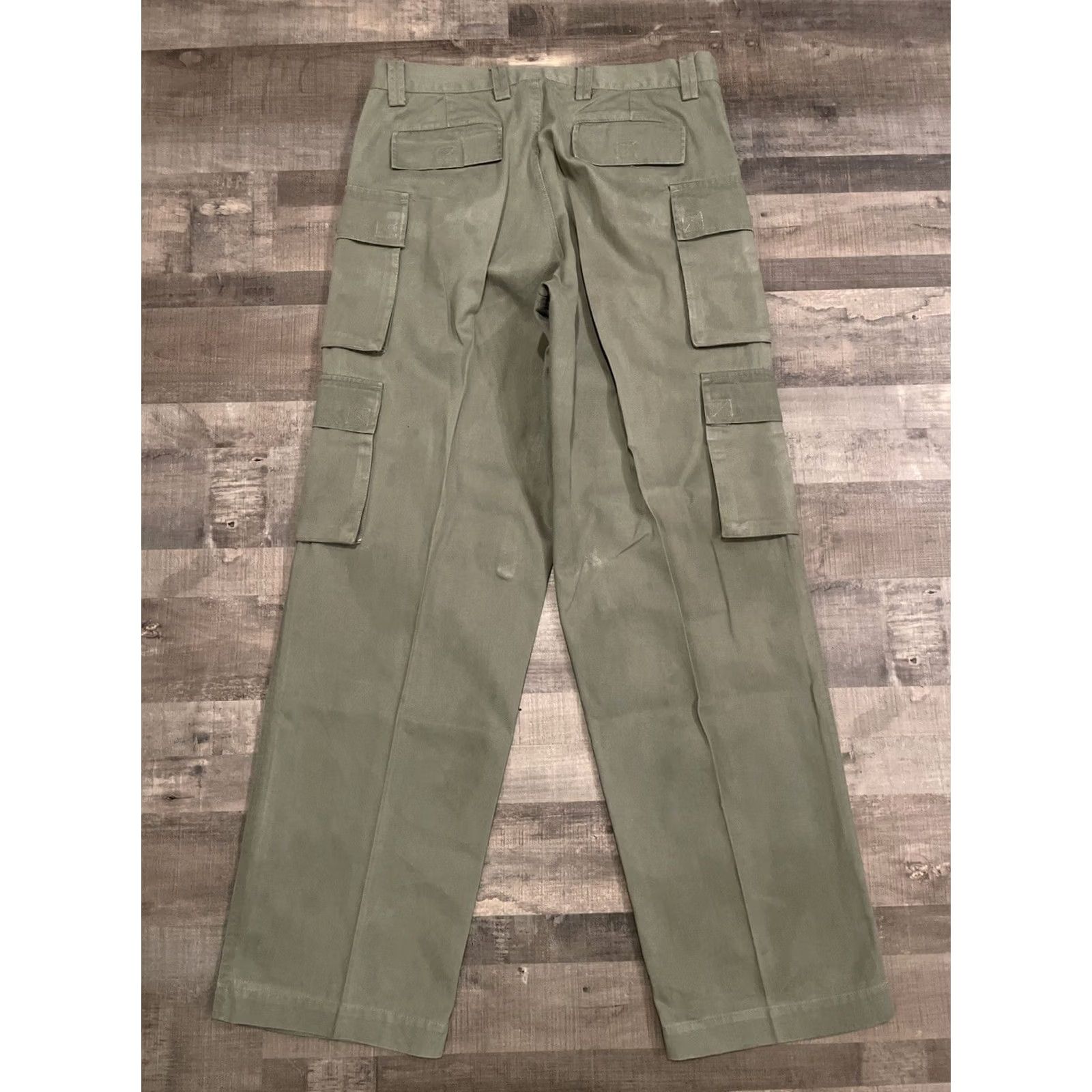 Olive VINTAGE Plugg Cargo Pants 36x34 Olive Green Grunge Wide-Leg Men Adult Regular 34 Inseam 36 Flex Style 90s 2000s Skater Size US 36 / EU 52 - 6 Thumbnail