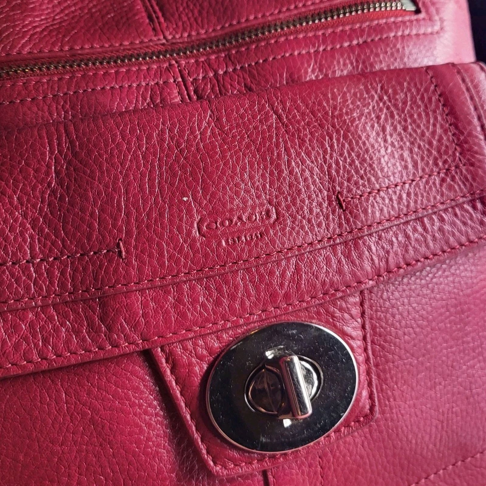 Coach Red COACH Hampton F15694 Pebbled Leather Turnlock Shoulder Size ONE SIZE - 3 Thumbnail