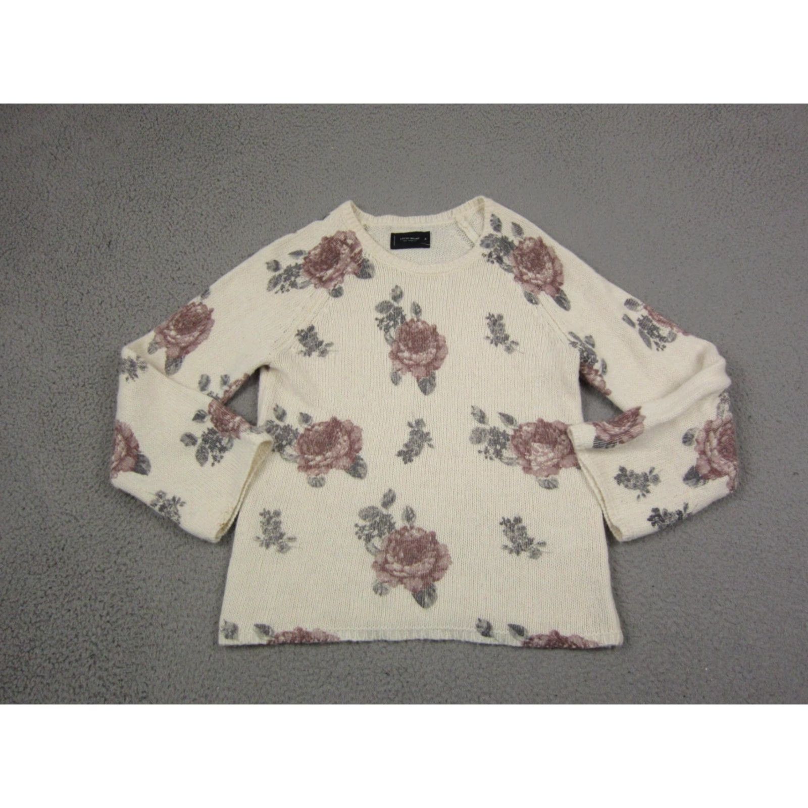 Lucky Brand Lucky Brand Sweater Womens M Pullover Crew Neck Knit Floral Beige Cotton City Classic Winter Autumn Size M / US 6-8 / IT 42-44 - 2 Thumbnail