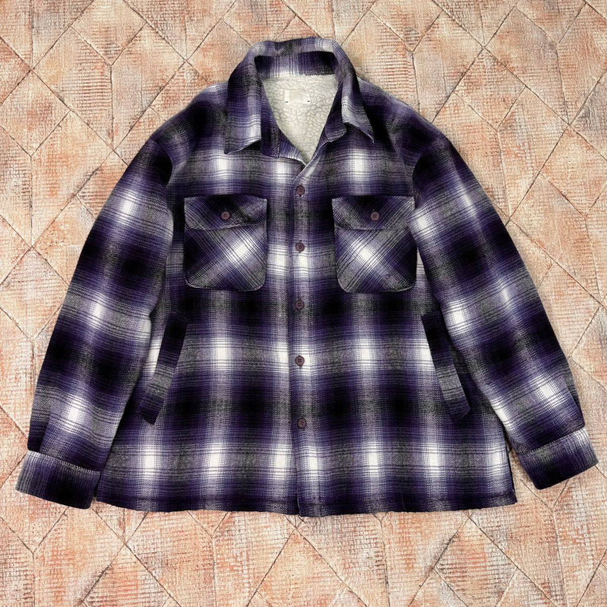 Needles × Vintage Vintage Sherpa Flannel Shirt Purple Needles Style Overshirt Size US L / EU 52-54 / 3 - 4 Thumbnail
