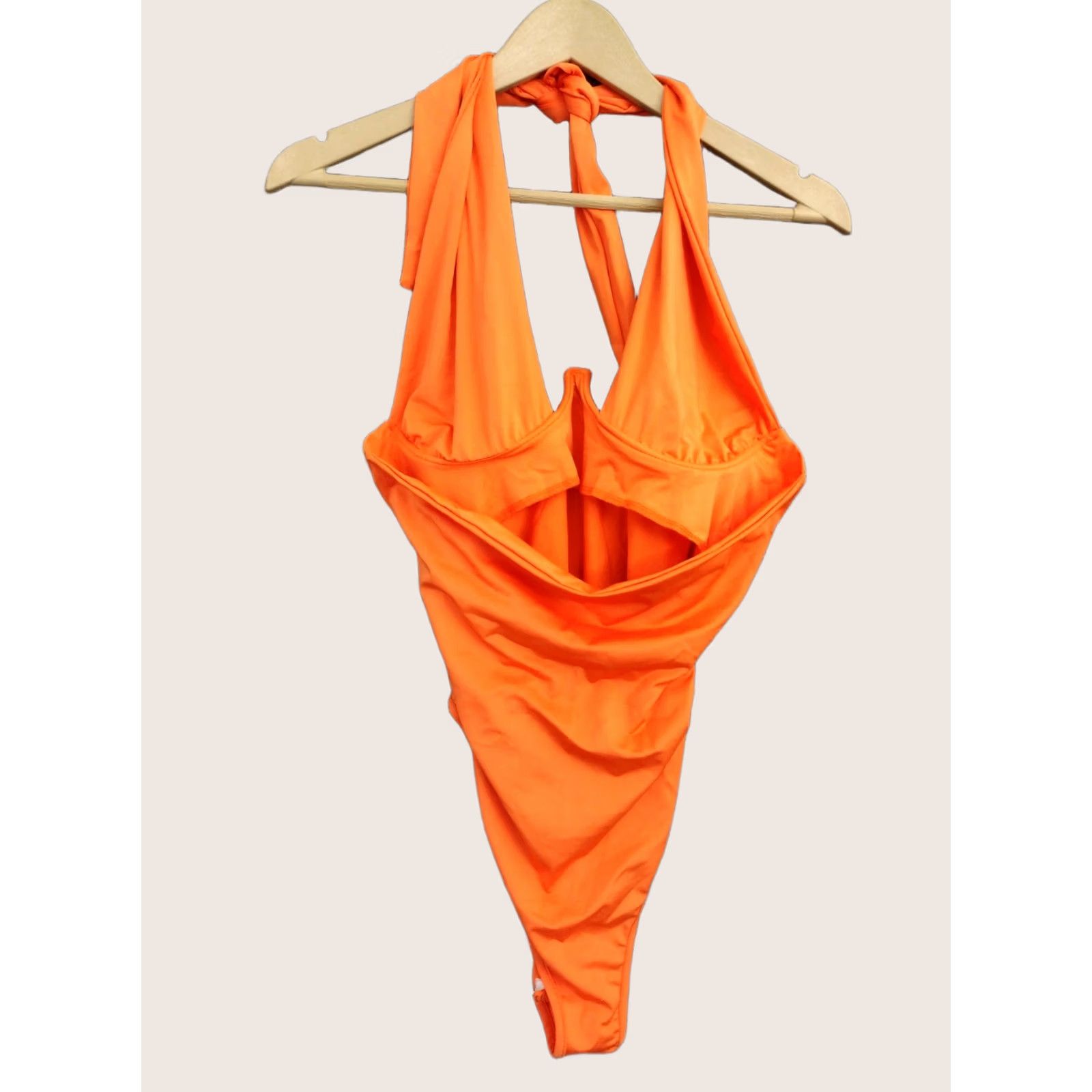 Vintage Women's One Piece Orange Tie Neck Style Swimsuit L Size Size ONE SIZE - 1 Thumbnail