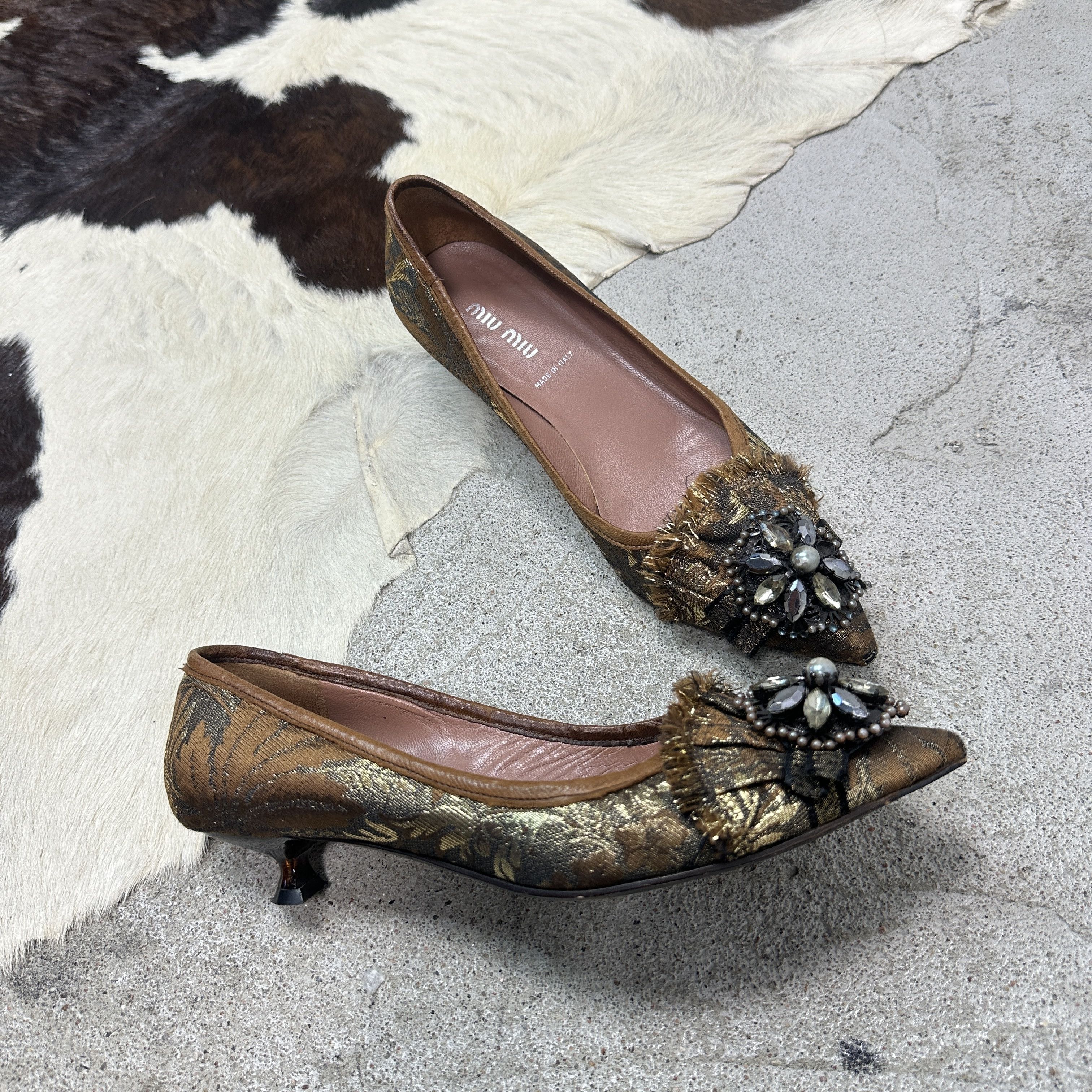 Miu Miu Vintage Jacquard Embellished Miu Miu Kitten Heels 00s Size US 6.5 / IT 36.5 - 2 Thumbnail