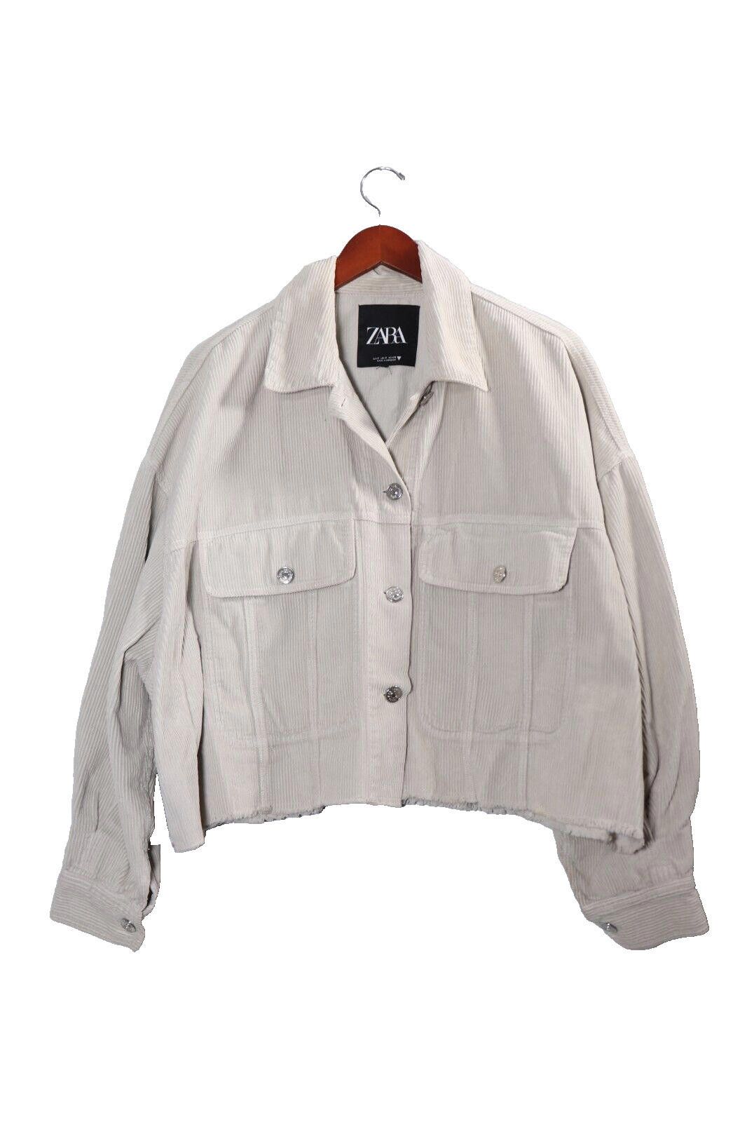 Zara Zara Small Beige Corduroy Cut Off Jacket Shacket Button Coat Size S / US 4 / IT 40 - 2 Thumbnail