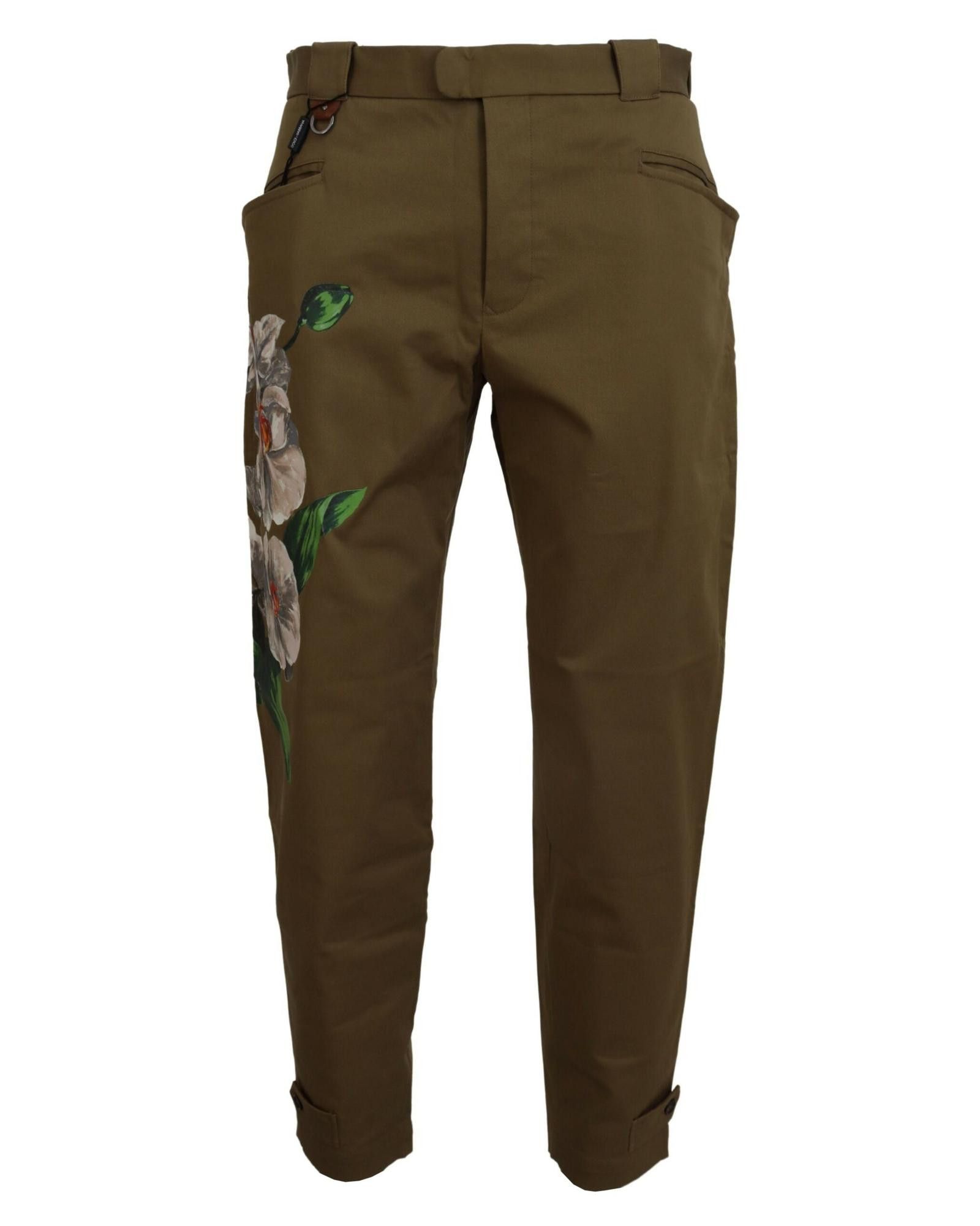 image of Dolce Gabbana Floral Print Cotton Pants in Green, Men's (Size 30)