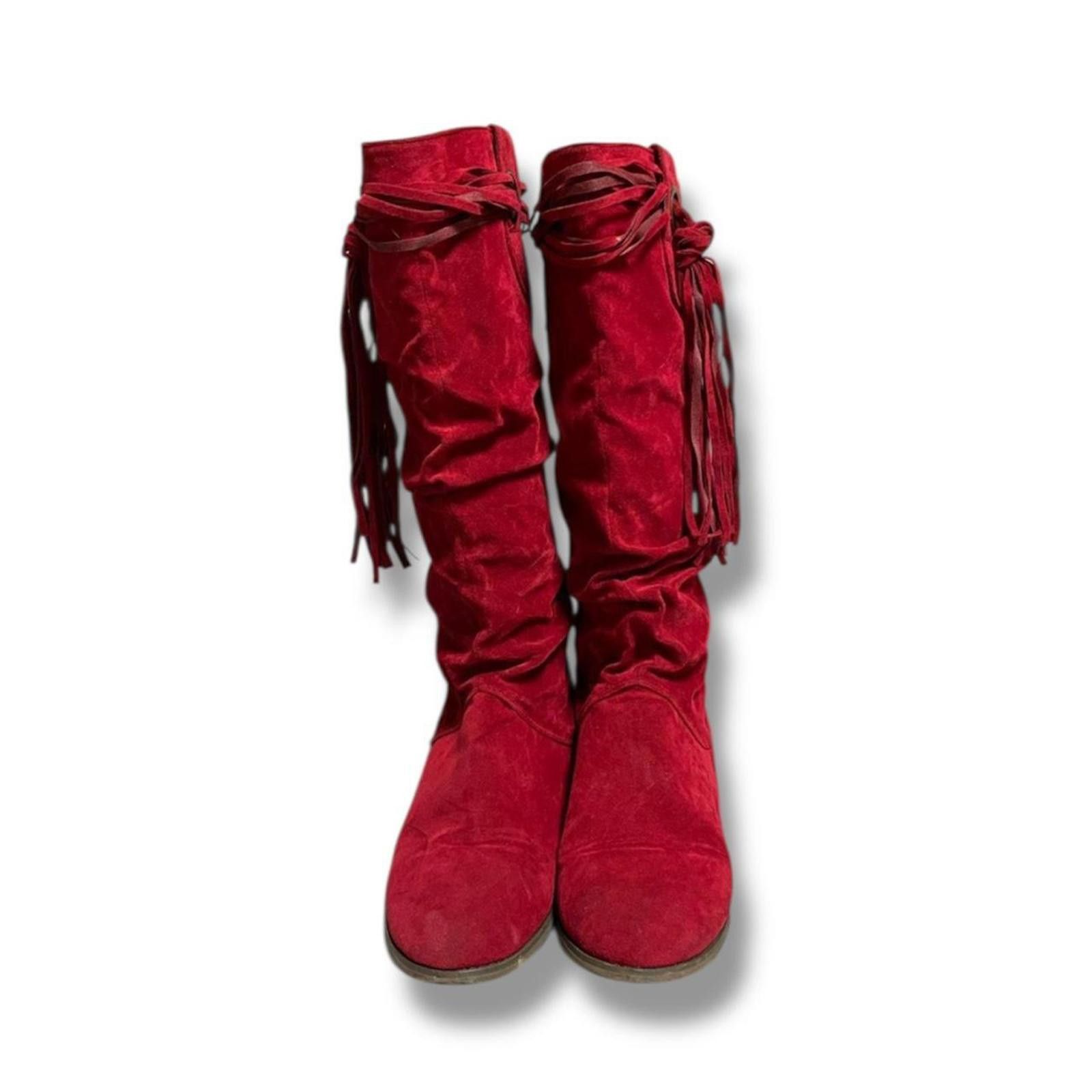 Other Fairy goth coquette style red suede touch boots with fringes Size US 7.5 / IT 37.5 - 3 Thumbnail