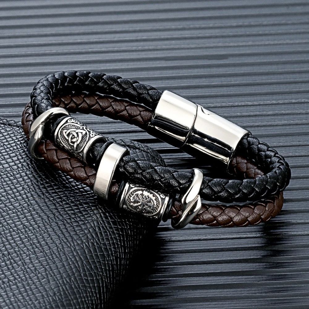 Other Viking Double Layer Leather Bracelet Accessories Cuff Gift Size ONE SIZE - 6 Thumbnail