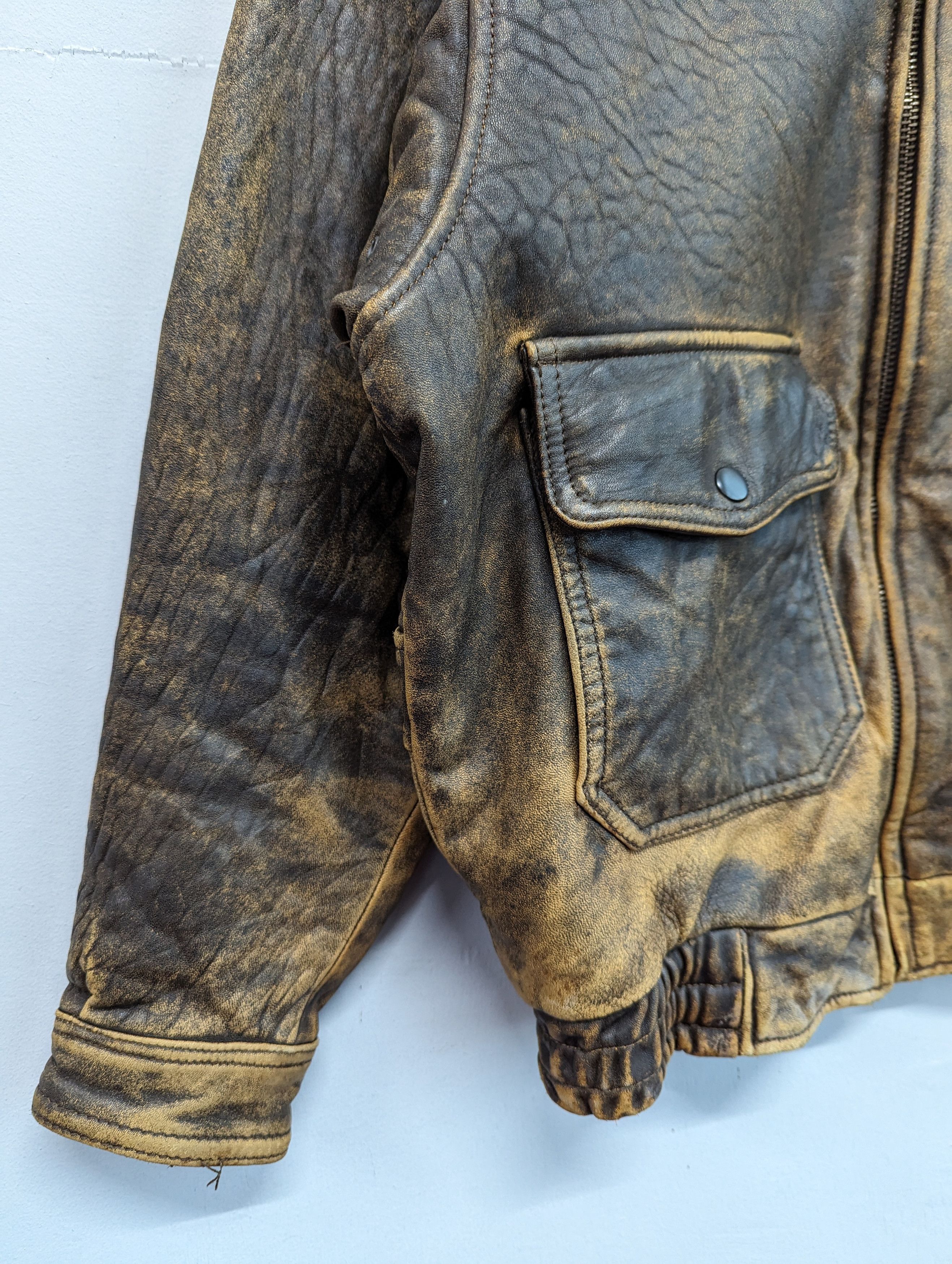 Vintage 🔥Vintage Unbrand Patina Distressed Leather Jacket Size US M / EU 48-50 / 2 - 6 Thumbnail