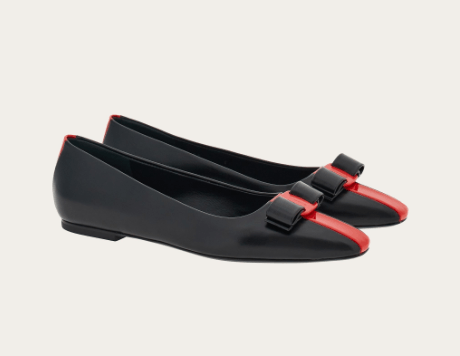 Salvatore Ferragamo o1s1rm0724 Vara Ballet Leather Flats in Black/Red Size US 9.5 / IT 39.5 - 2 Thumbnail