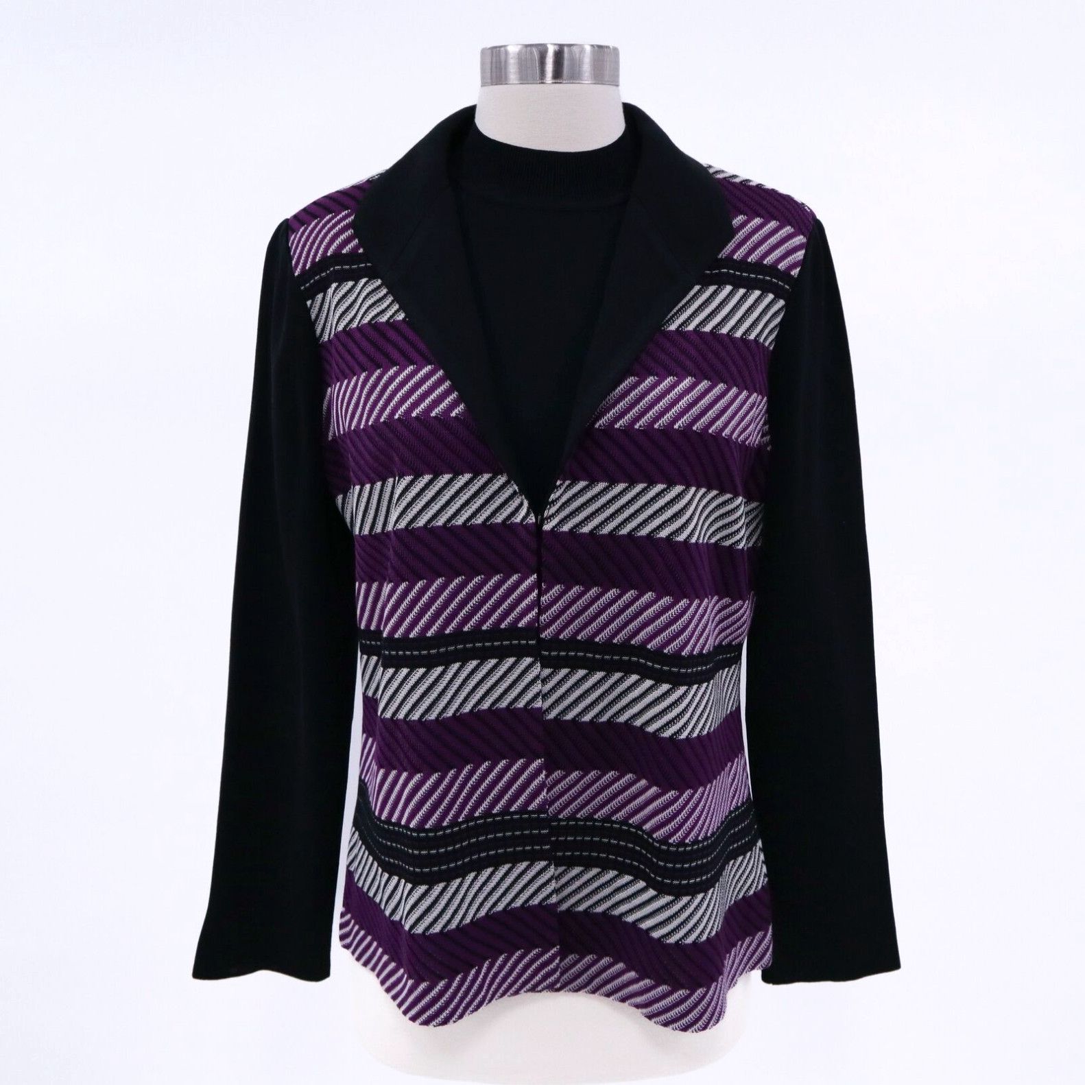 image of Vintage Ming Wang Cardigan Jacket Shell Top Set New Womens S Small Purple Black Knit in White