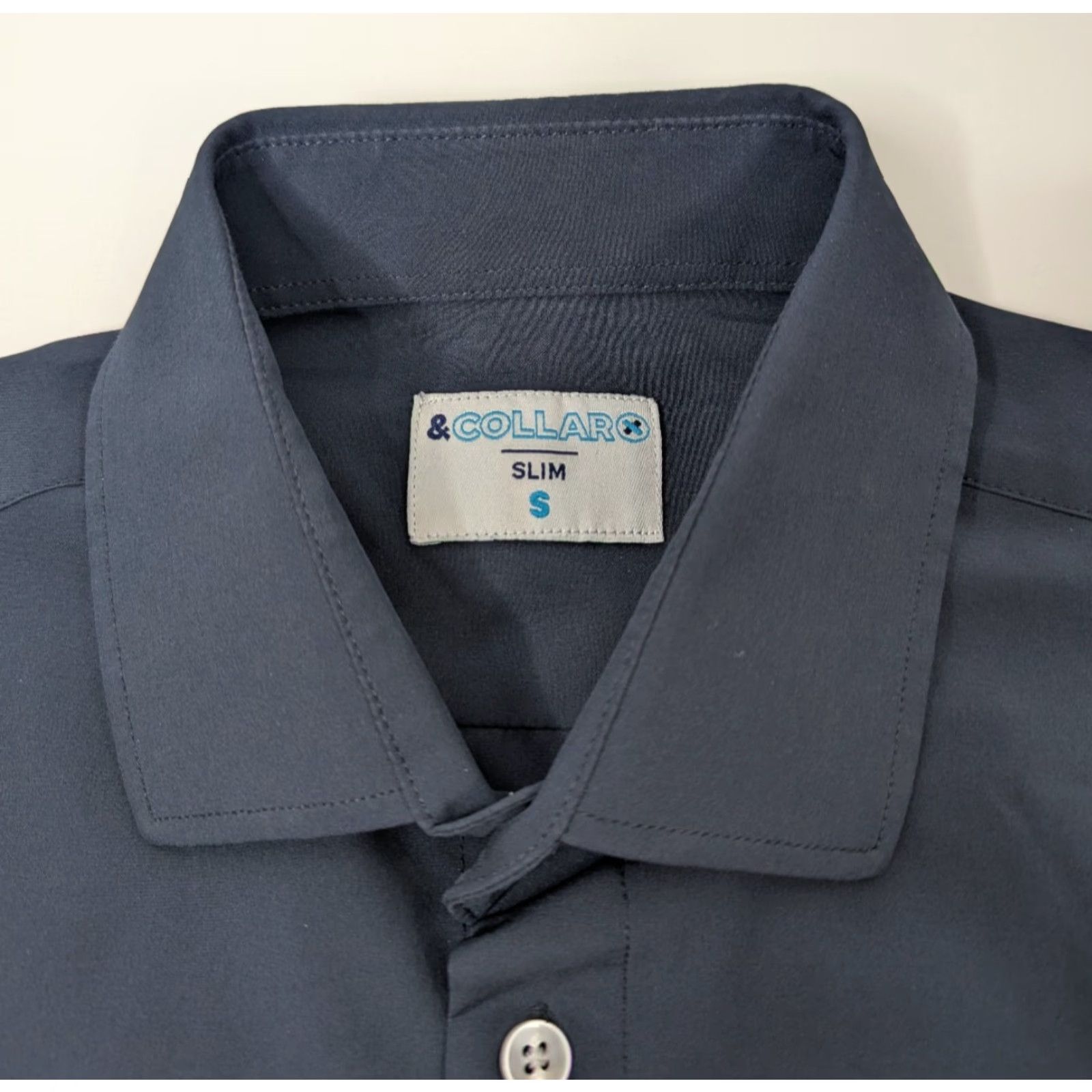 J Brand & Collar Brand Shirt Men’s Small Slim Navy Button-Up Performance Stretch Modern Convenience Size 36R - 7 Thumbnail