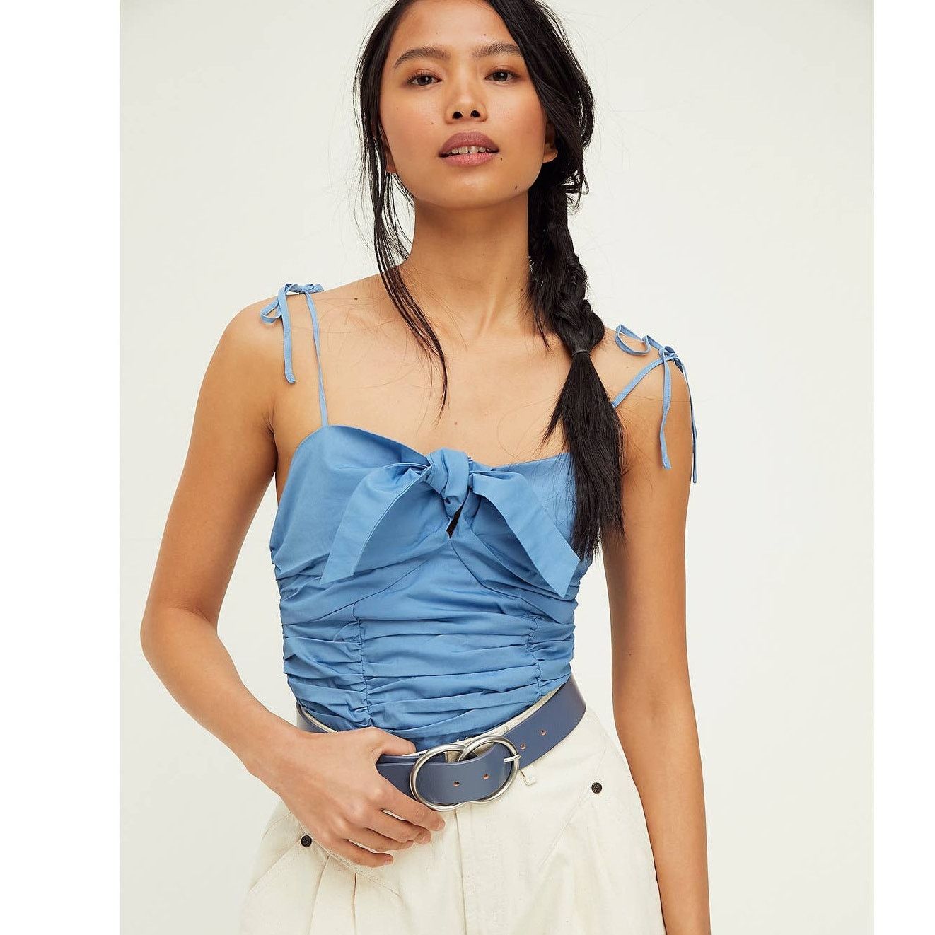 Free People New Free People Swan Song Tank Top $68 SMALL Blue Tie Front Size S / US 4 / IT 40 - 2 Thumbnail