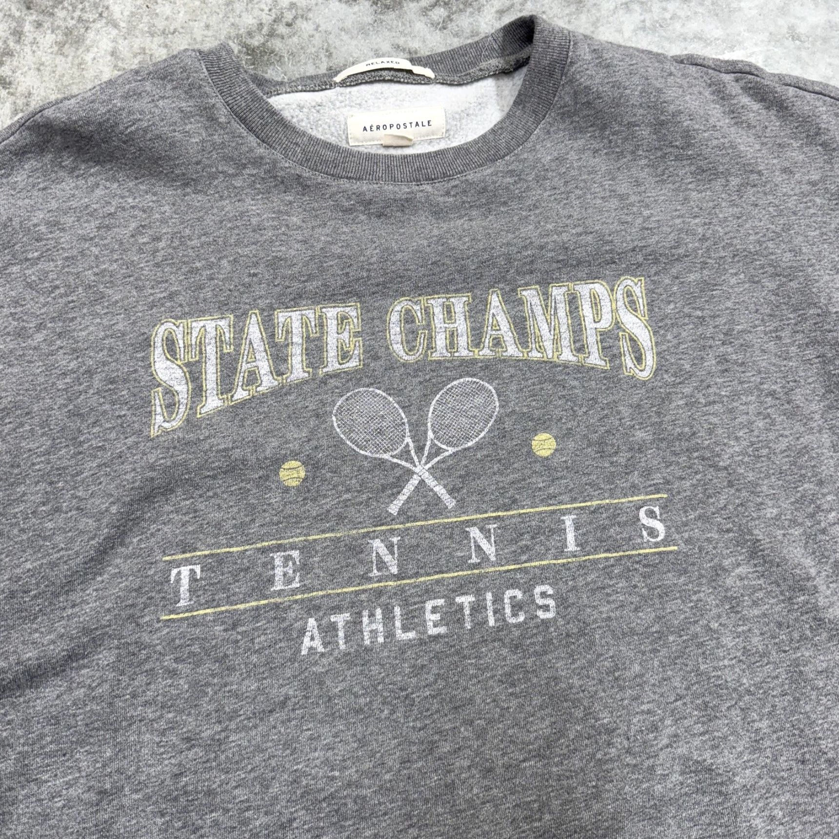 Aeropostale Aero Postale Sweatshirt Womens Large Heather Gray Relaxed Tennis Graphic Crewneck Size L / US 10 / IT 46 - 2 Thumbnail