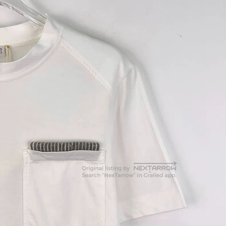 Brunello Cucinelli Brunello Cucinelli White pocket sequined cotton round-neck Size XS / US 0-2 / IT 36-38 - 3 Thumbnail