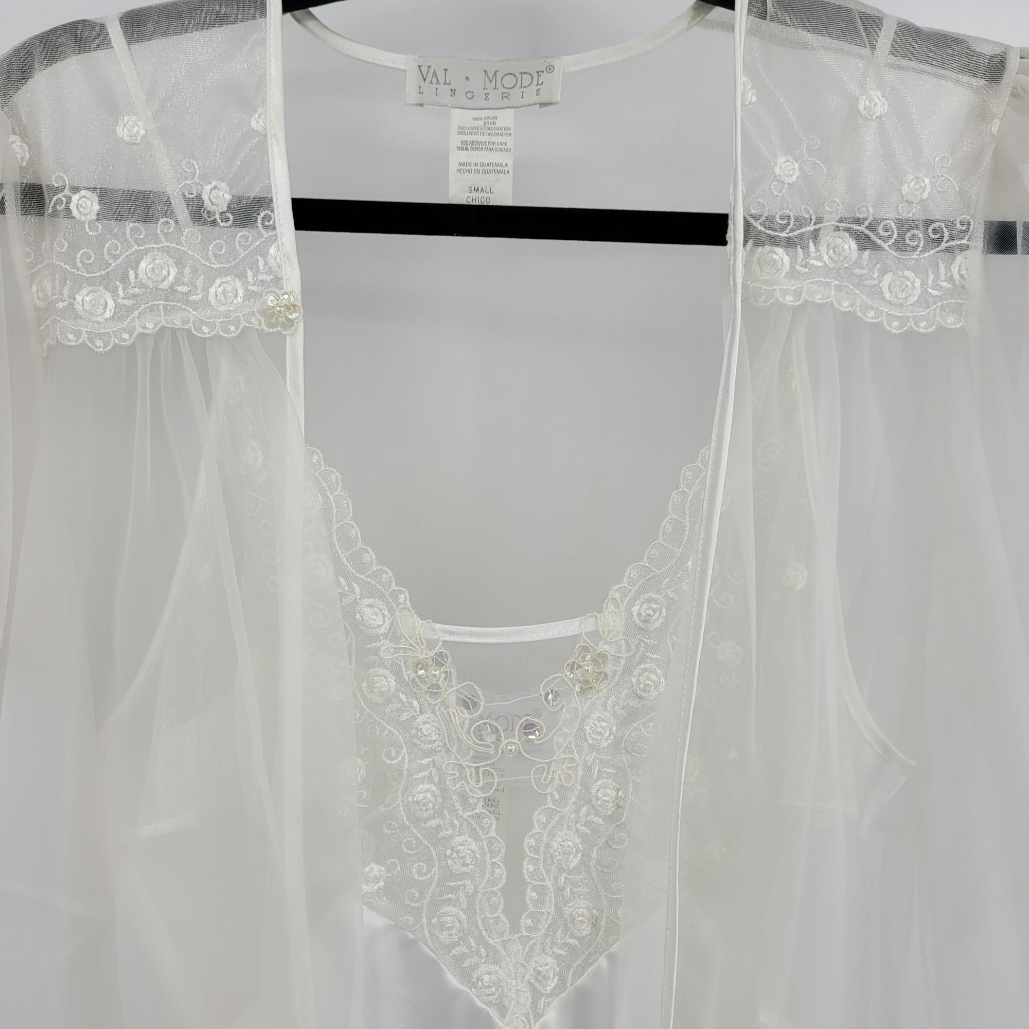 Vintage Vtg Lingerie Peignoir Negligee Set White Sz S Sheer Robe Mer Size ONE SIZE - 4 Thumbnail