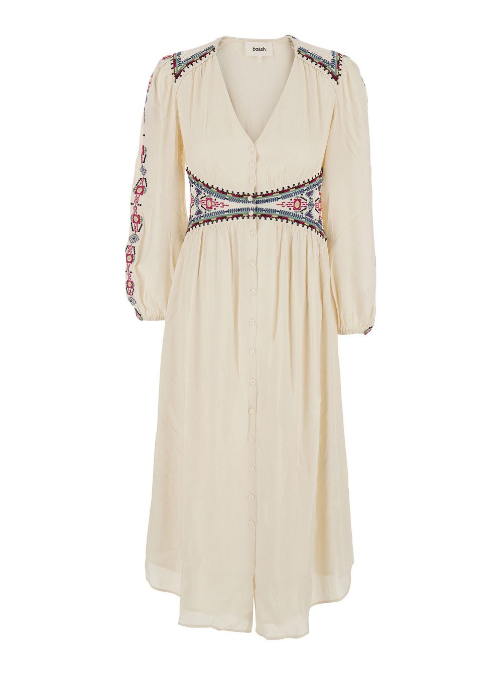 ba&sh 'Tina' White Long Dress with V-neck and embroidery decorations in viscose woman Size M / US 6-8 / IT 42-44 - 1 Thumbnail