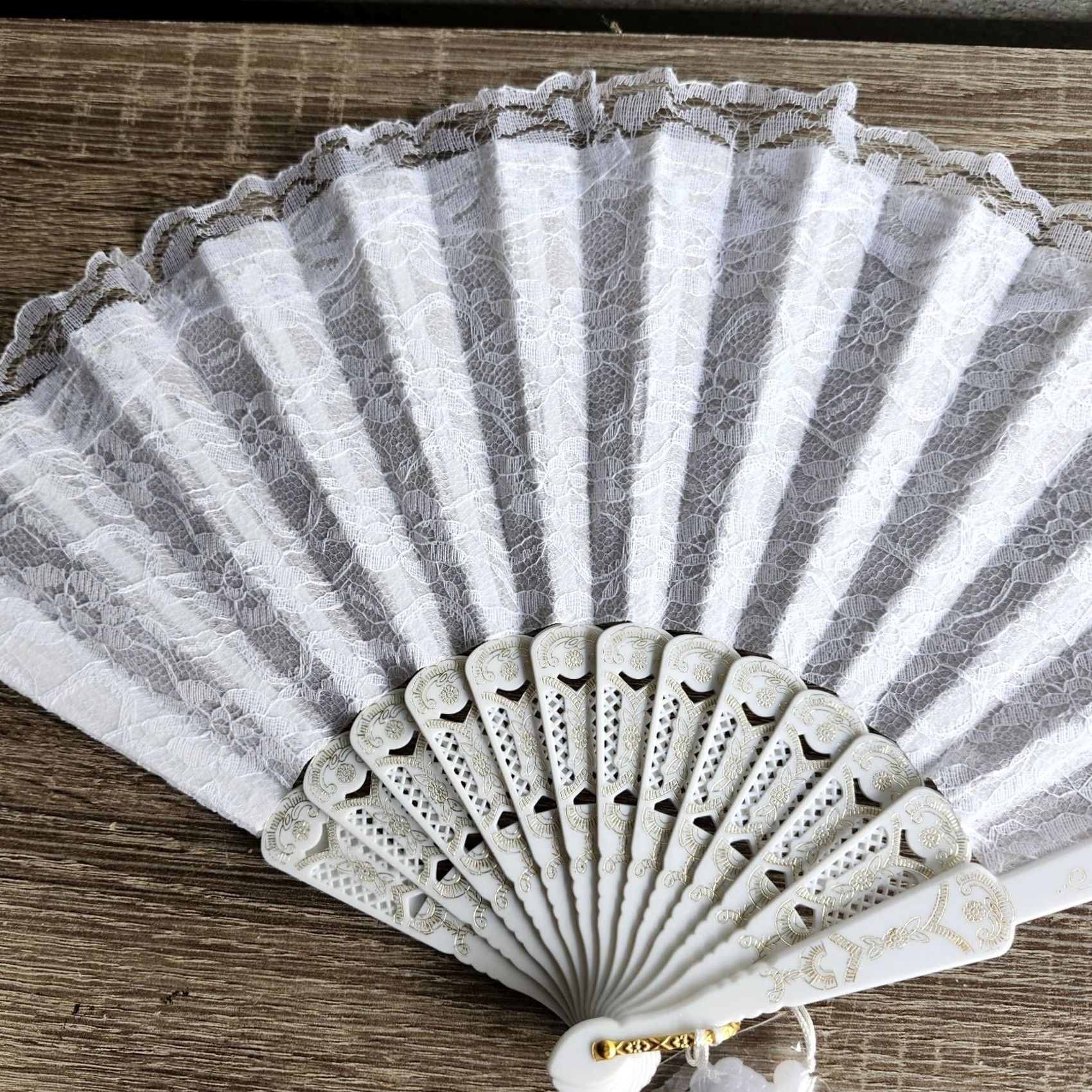 DANCER VINTAGE Hand Fan Plastic Abanico de Mano Bolsillo ole Dance White Floral Tassel LOT 3 Size ONE SIZE - 4 Thumbnail