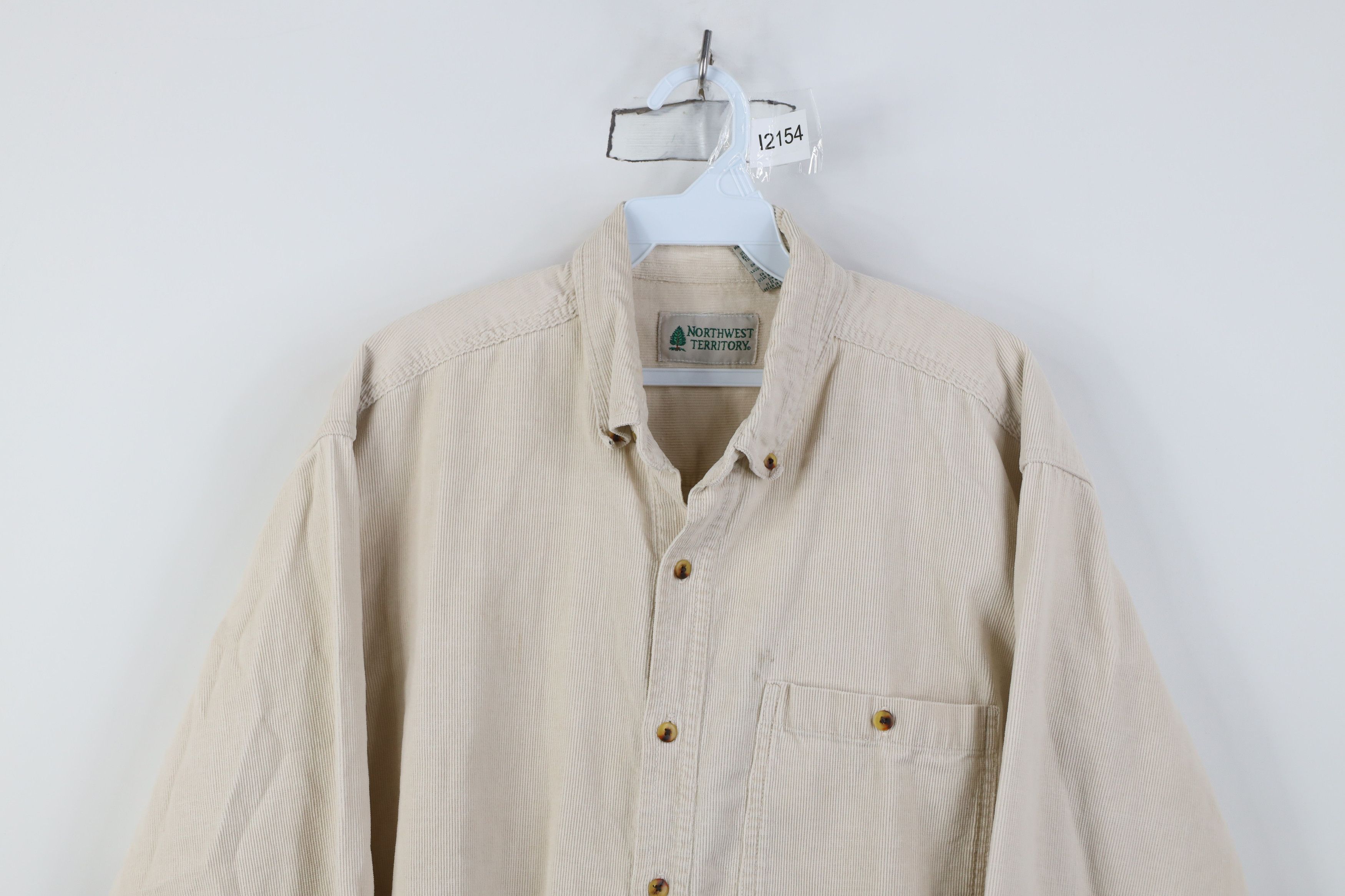 Vintage Vintage 90s Streetwear Corduroy Button Down Shirt Beige Size US L / EU 52-54 / 3 - 2 Thumbnail
