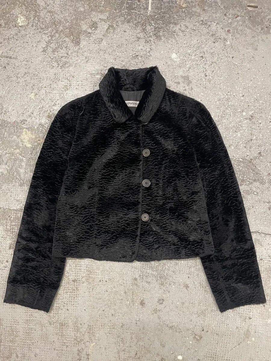 Emporio Armani × Vintage 1990s Emporio Armani Black Fur Effect Buttoned Jacket Size XS / US 0-2 / IT 36-38 - 3 Thumbnail