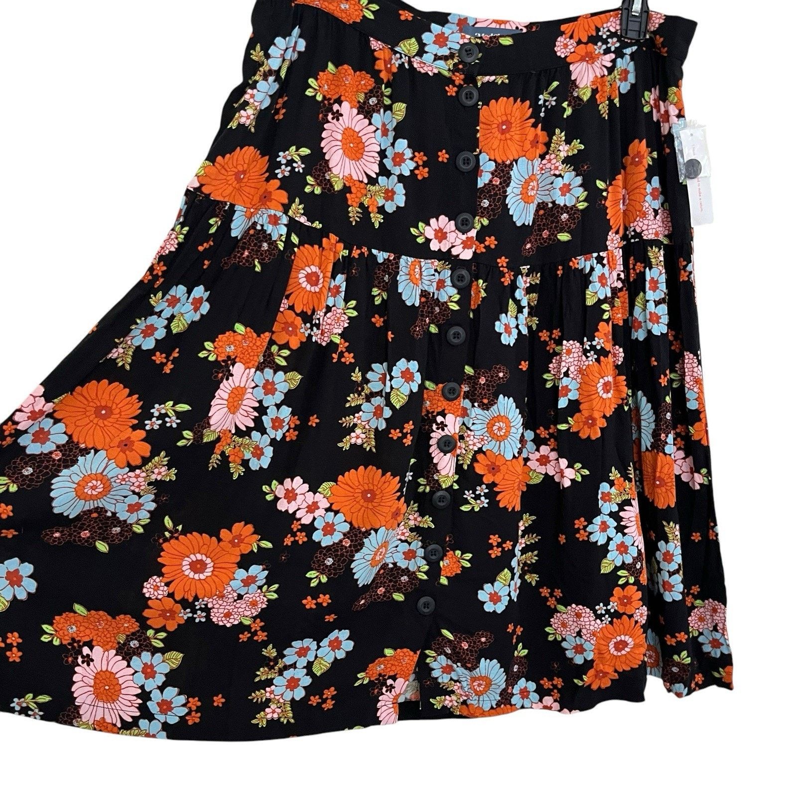 Anthropologie ModCloth | Floral Button Midi Skirt 16W Cottagecore Fairy Size 38" / US 16 / IT 52 - 3 Thumbnail