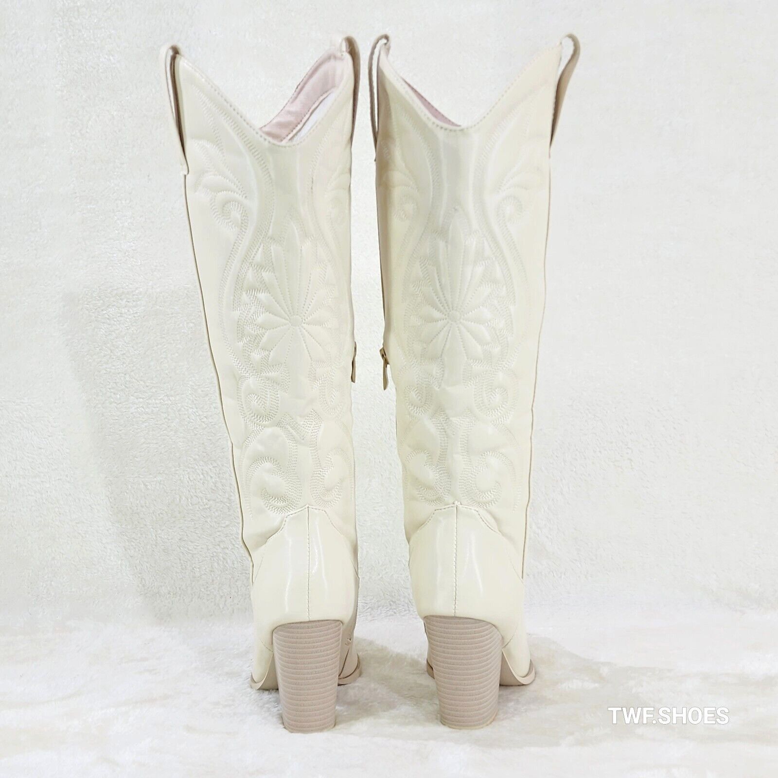 Other Ride On Bone Cream Country Western Cowgirl Knee Boots (US Sh Size US 8 / IT 38 - 4 Thumbnail