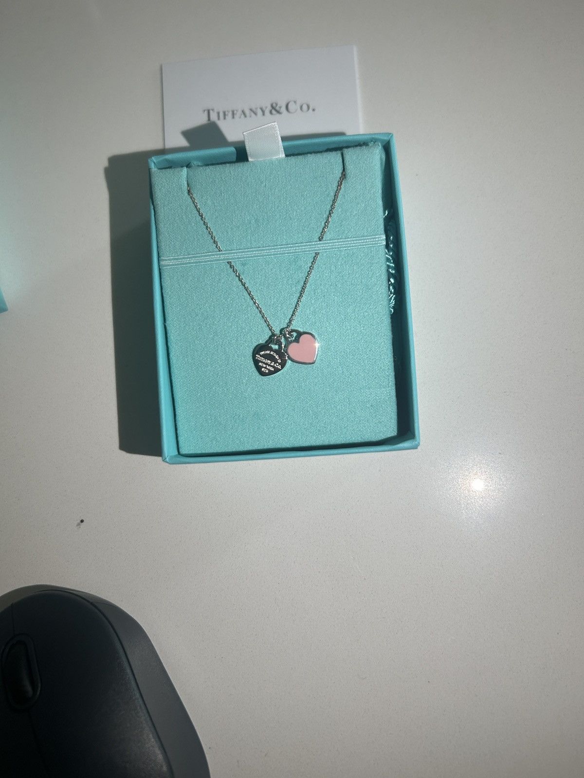 Tiffany & Co. Pink Double Heart Tag Pendant in Silver, Mini Size ONE SIZE - 2 Thumbnail