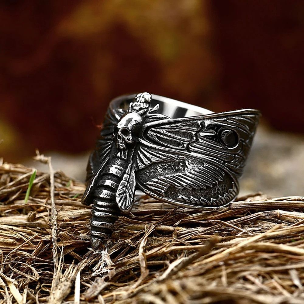 Vintage Gothic Butterfly Skull Ring Size ONE SIZE - 3 Thumbnail