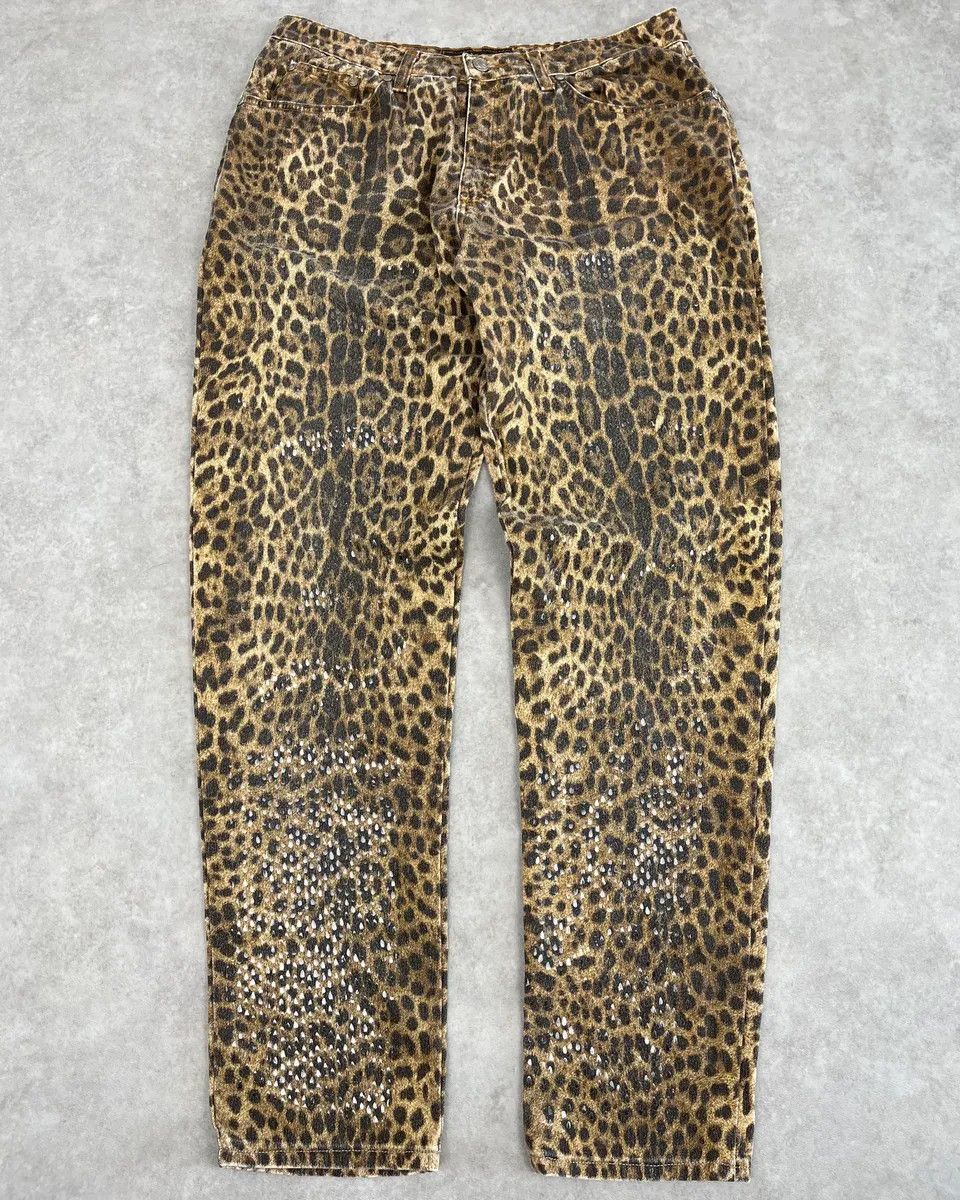 Roberto Cavalli 1990s Roberto Cavalli Brown Leopard Print Glitter Pants Size US 31 - 1 Thumbnail