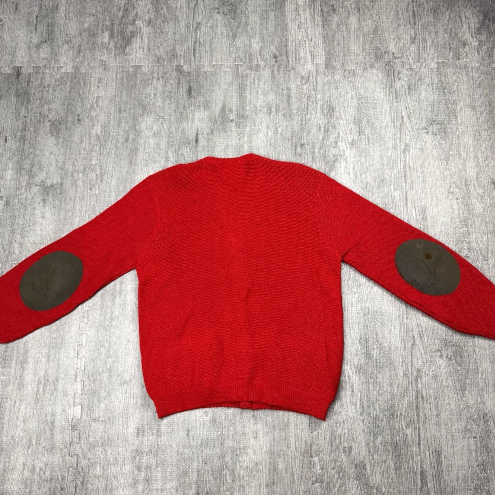 Vintage VINTAGE P & T KNITWEAR CARDIGAN Men's Large Cherry Red Knitwear with Suede Elbow Patches 50s Size US L / EU 52-54 / 3 - 7 Thumbnail