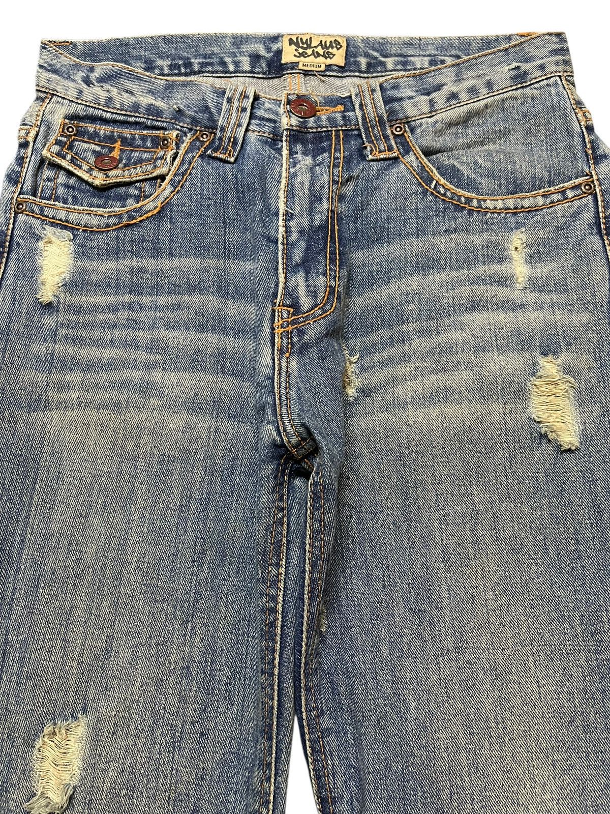 If Six Was Nine Vintage Japan Nylaus Faded Wash Distressed Spiral Wide Leg Size US 30 / EU 46 - 3 Thumbnail