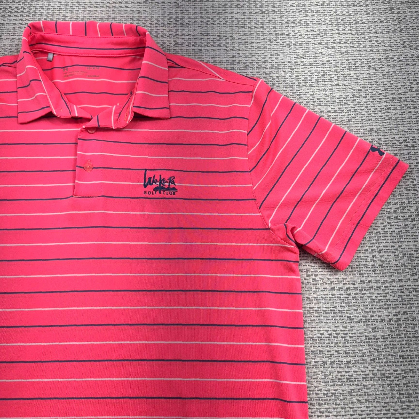Under Armour Under Armour Golf Polo Shirt Mens Large Pink Stripe We Ko Pa Club HeatGear Tech Polo Size US L / EU 52-54 / 3 - 2 Thumbnail