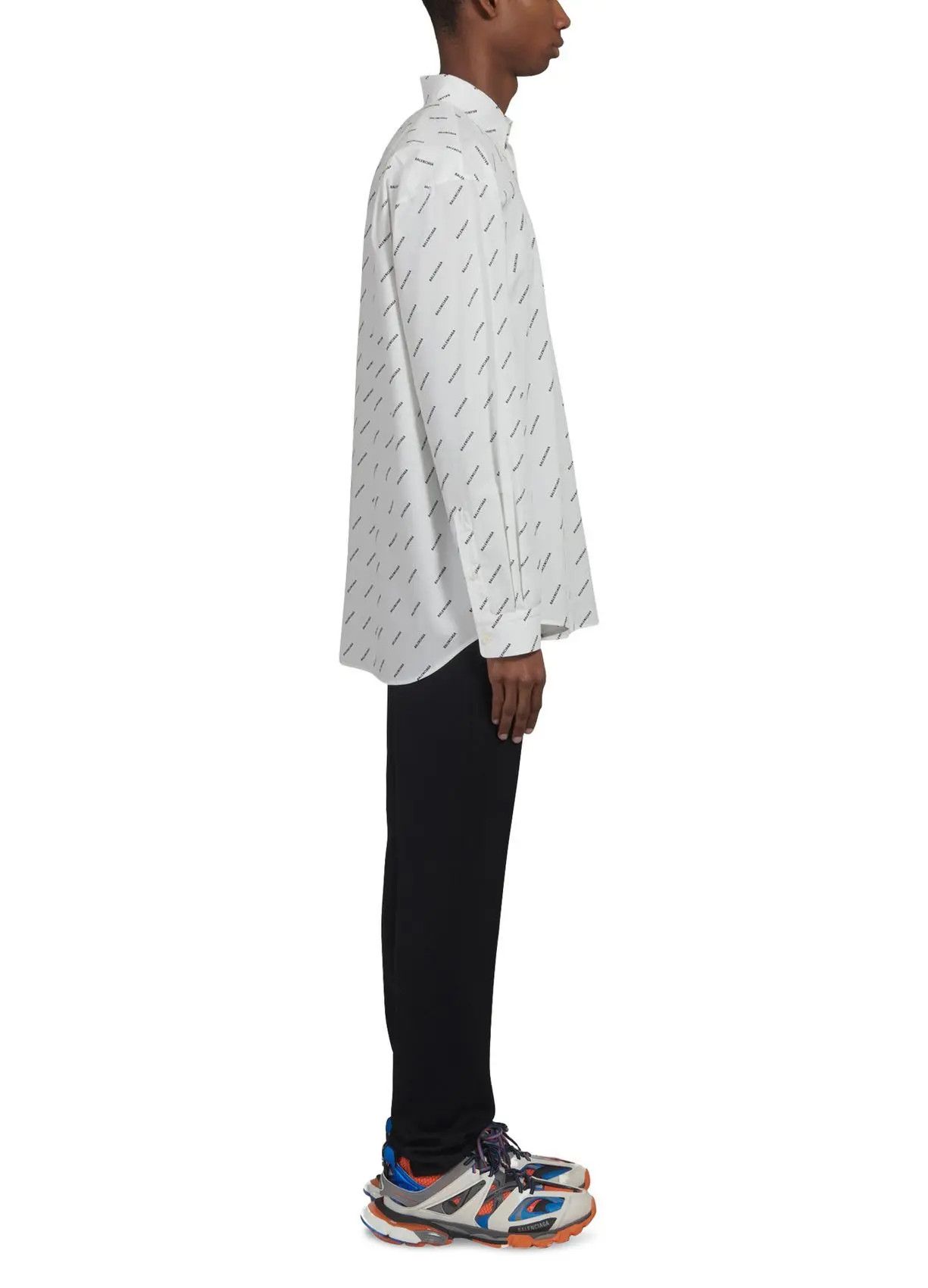 Balenciaga o1mt1gz0924 Allover Logo Normal Fit Shirt in White/Black Size US XXS / EU 40 - 6 Thumbnail
