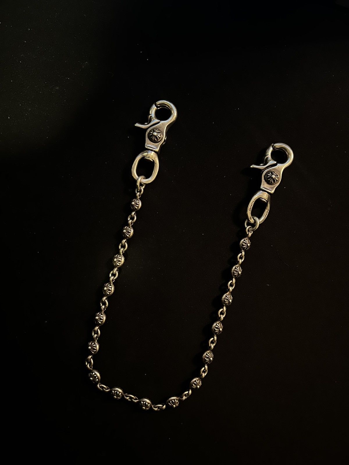 image of Chrome Hearts Crossball Short Wallet Chain 2 Lobster Clasp Clips in Silver, Men's