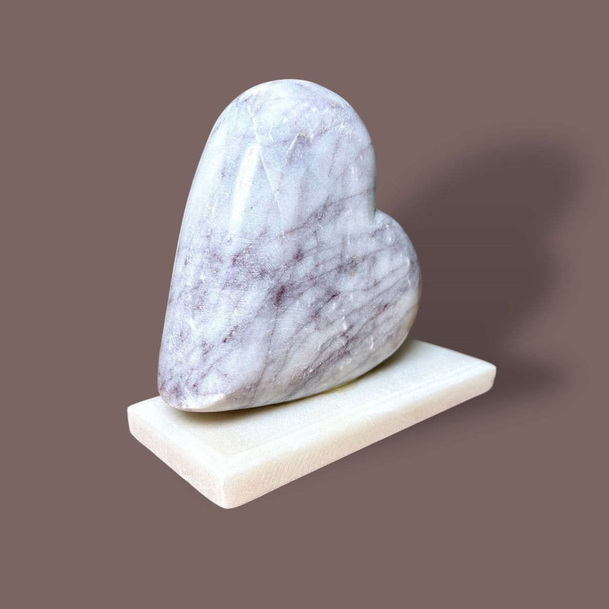 Handmade Polished Carved Light Color Marble Heart on Base Sculpture Size ONE SIZE - 7 Thumbnail