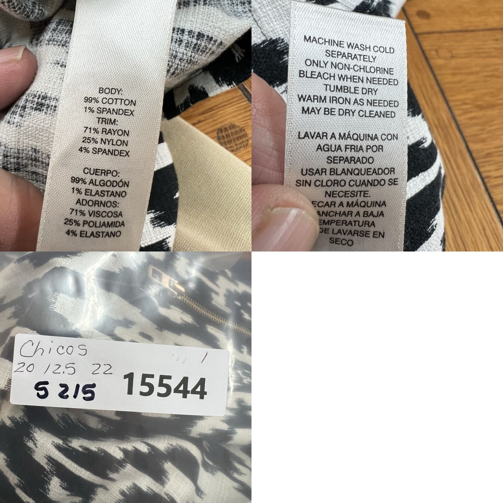 Vintage CHICO'S Full Zip Animal Print Moto Jacket Womens Size 1 Black White Adult Regular Short 3/4 Sleeve NWT Size XS / US 0-2 / IT 36-38 - 8 Thumbnail