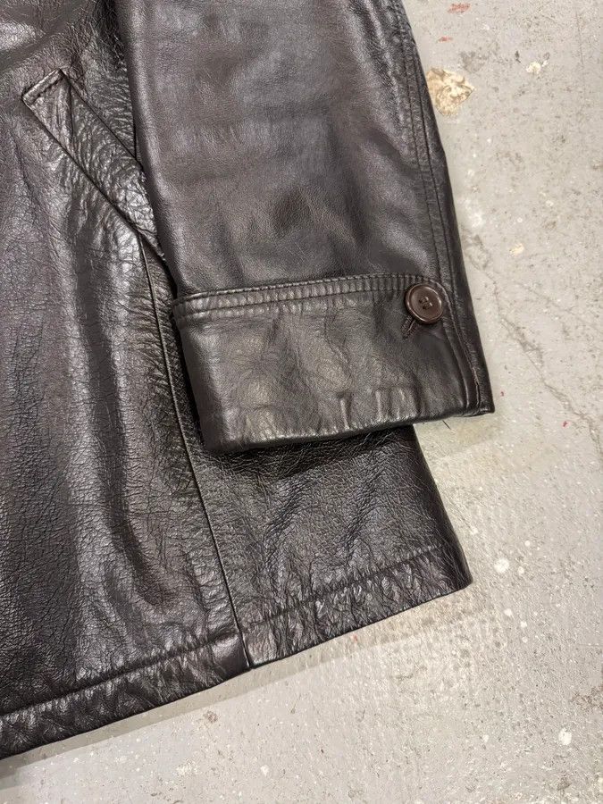 Armani × Designer × Vintage 2000s Armani Brown Buttoned Leather Jacket Size US S / EU 44-46 / 1 - 4 Thumbnail