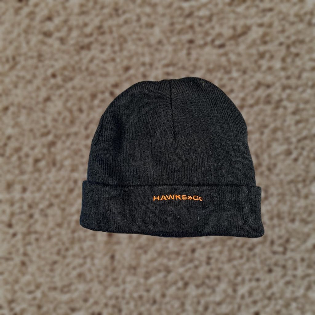 Vintage Hawke & Co Beanie Mens One Size Black Knit Cuffed Winter Logo Stretch Size ONE SIZE - 1 Thumbnail