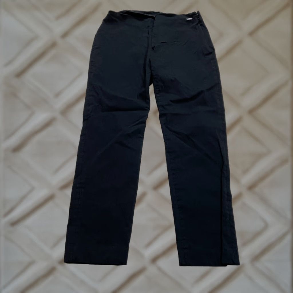 Vintage Tahari Pants Straight Leg Ankle Women's Sl S Black 29x27 Zip Pockets Stretch Knit Rayon Nylon Spandex Size 28" / US 6 / IT 42 - 1 Thumbnail