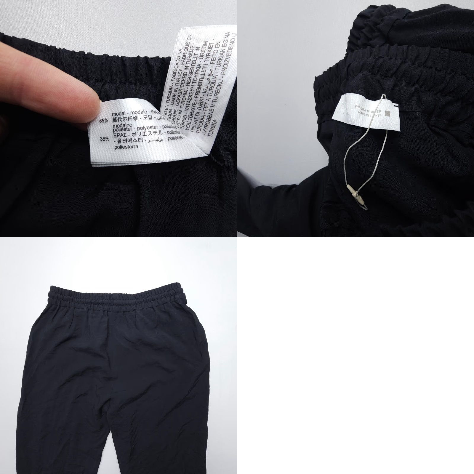 Zara Zara Joggers Women Medium Black Pull On Drawstring Light Modal Woven Loungewear Size 32" / US 10 / IT 46 - 8 Thumbnail