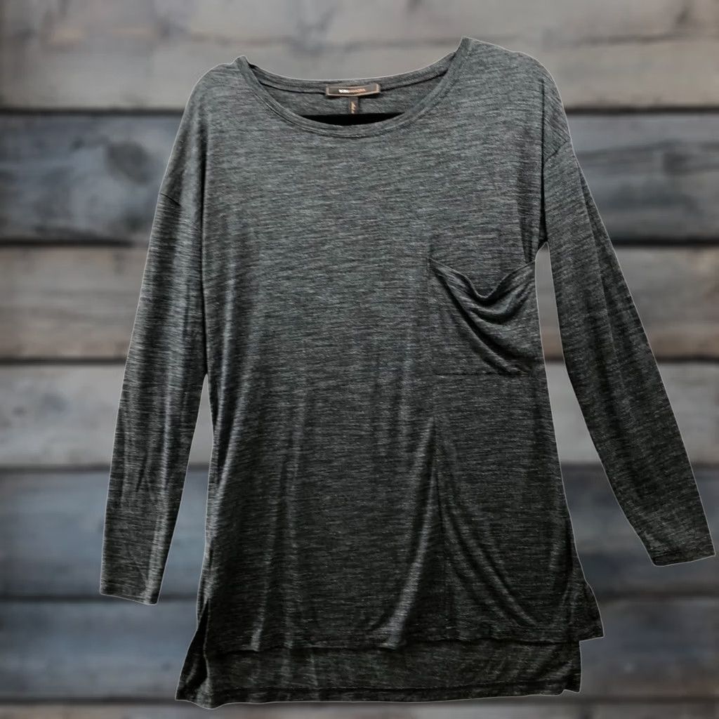 Bcbgmaxazria BCBGMaxazria Long Sleeve Tunic Shirt Women S Gray Lightweight Lyocell Pocket High Quality Tear Free Earrings This Pair Will Have Size S / US 4 / IT 40 - 1 Thumbnail