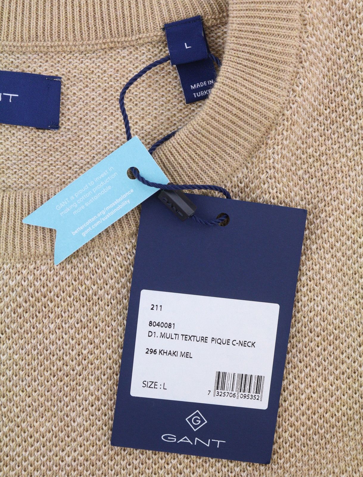 Gant MULTI TEXTURE PIQUE C-NECK L Khaki Melange 88075 Size US L / EU 52-54 / 3 - 7 Thumbnail