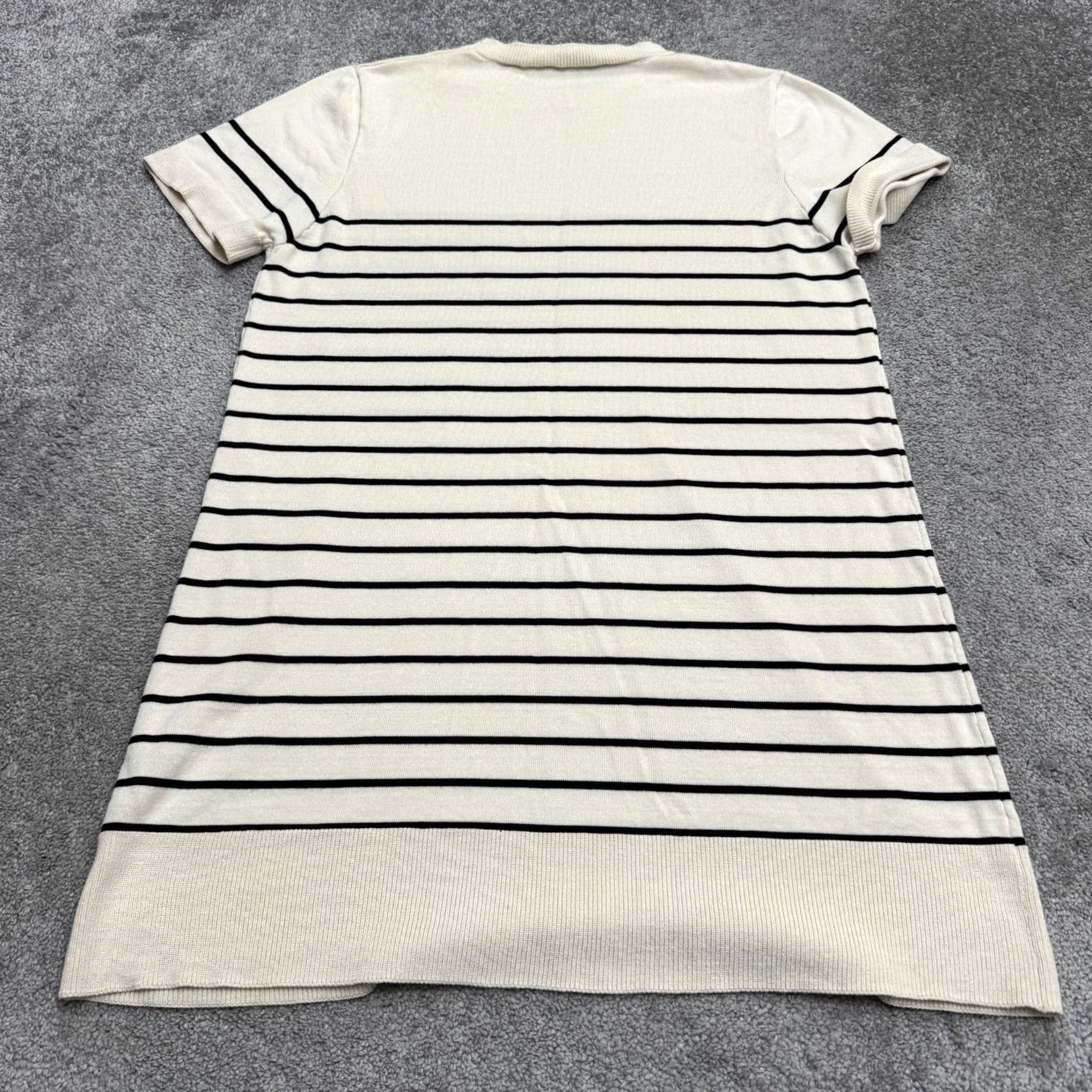 Zara Zara Midi Shift Dress Womens XL Beige Black Crew Knit Short Sleeve Striped Size 40" / US 18 - 2 Thumbnail