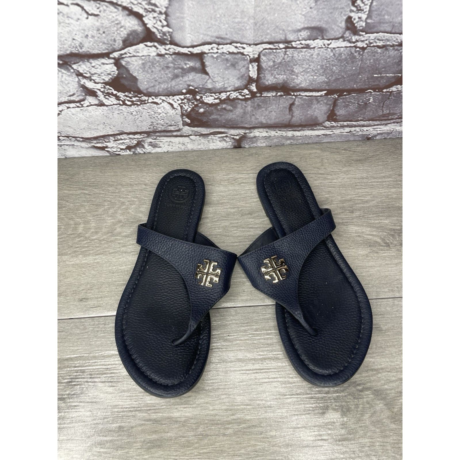 Tory Burch Tory Burch Jole Navy Blue Thong Tumbled Leather Sandals Wome Size US 6.5 / IT 36.5 - 10 Thumbnail